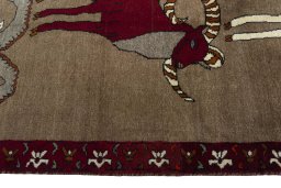 Close-up detail of 2000s Persian Gabbeh rug from Iran / Persia showing Wool weave