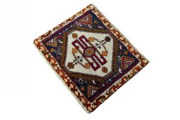 Corner detail of 2000s Persian Gabbeh rug showing border pattern and Wool pile