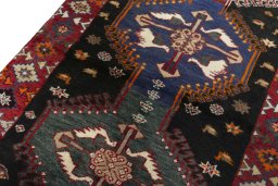 Backside of handmade 2000s Persian Gabbeh rug showing knot structure and weave density