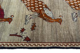 Close-up detail of 2000s Persian Gabbeh rug from Iran / Persia showing Wool weave