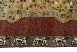 Close-up detail of 2000s Persian Gabbeh rug from Iran / Persia showing Wool weave