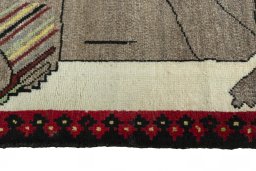 Close-up detail of 2000s Persian Gabbeh rug from Iran / Persia showing Wool weave