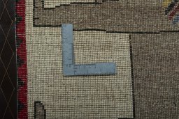 Full view of 2000s Persian Gabbeh rug from Iran / Persia, 94 × 61 cm in Beige tones