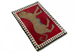 Close-up detail of 2000s Persian Gabbeh rug from Iran / Persia showing Wool weave