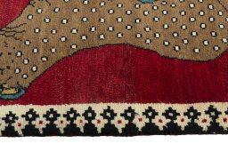 Close-up detail of 2000s Persian Gabbeh rug from Iran / Persia showing Wool weave