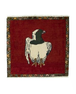 Full view of 2000s Persian Gabbeh rug from Iran / Persia, 55 × 57 cm in Red tones