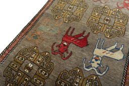 Backside of handmade 2000s Persian Gabbeh rug showing knot structure and weave density
