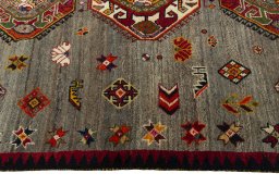 Close-up detail of 2000s Persian Gabbeh rug from Iran / Persia showing Wool weave