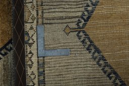 Close-up detail of 1970s Persian Gabbeh rug from Iran / Persia showing Wool weave