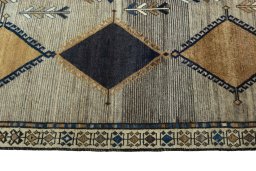 Close-up detail of 1970s Persian Gabbeh rug from Iran / Persia showing Wool weave