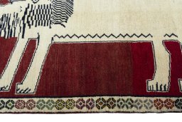 Close-up detail of 2000s Persian Gabbeh rug from Iran / Persia showing Wool weave