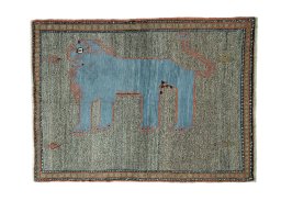 Full view of New Persian Gabbeh rug from Iran / Persia, 145 × 107 cm in Beige tones