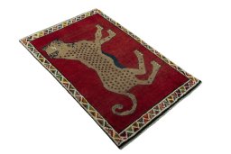 Close-up detail of 2000s Persian Gabbeh rug from Iran / Persia showing Wool weave