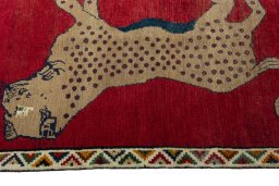 Close-up detail of 2000s Persian Gabbeh rug from Iran / Persia showing Wool weave