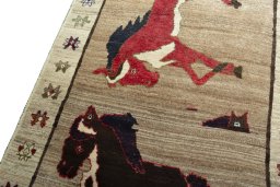 Backside of handmade 2000s Persian Gabbeh rug showing knot structure and weave density