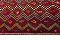 Close-up detail of 2000s Persian Gabbeh rug from Iran / Persia showing Wool weave
