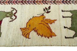 Close-up detail of 2000s Persian Gabbeh rug from Iran / Persia showing Wool weave