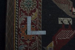 Close-up detail of 2000s Persian Gabbeh rug from Iran / Persia showing Wool weave