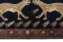Close-up detail of 2000s Persian Gabbeh rug from Iran / Persia showing Wool weave