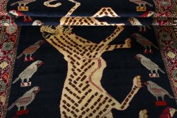 Full view of 2000s Persian Gabbeh rug from Iran / Persia, 271 × 154 cm in Blue tones