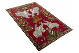 Close-up detail of 2000s Persian Gabbeh rug from Iran / Persia showing Wool weave