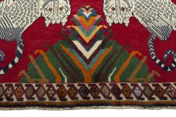 Close-up detail of 2000s Persian Gabbeh rug from Iran / Persia showing Wool weave