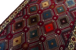 Backside of handmade 2000s Persian Gabbeh rug showing knot structure and weave density