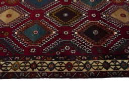 Close-up detail of 2000s Persian Gabbeh rug from Iran / Persia showing Wool weave