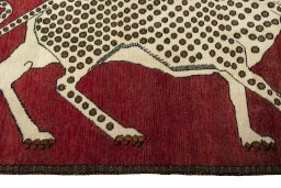 Close-up detail of 2000s Persian Gabbeh rug from Iran / Persia showing Wool weave