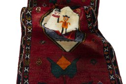 Close-up detail of 2000s Persian Gabbeh rug from Iran / Persia showing Wool weave