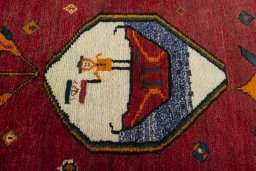 Central medallion detail of 2000s Persian Gabbeh rug from Iran / Persia