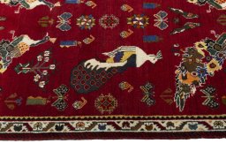 Full view of 2000s Persian Gabbeh rug from Iran / Persia, 163 × 116 cm in Red tones