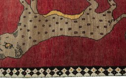 Close-up detail of 2000s Persian Gabbeh rug from Iran / Persia showing Wool weave