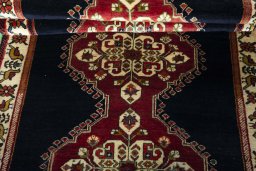 Full view of 2000s Persian Gabbeh rug from Iran / Persia, 225 × 115 cm in Blue tones