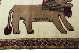 Close-up detail of 2000s Persian Gabbeh rug from Iran / Persia showing Wool weave