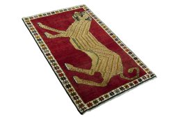 Close-up detail of 2000s Persian Gabbeh rug from Iran / Persia showing Wool weave