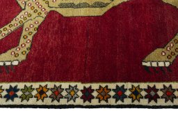 Close-up detail of 2000s Persian Gabbeh rug from Iran / Persia showing Wool weave