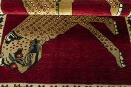 Full view of 2000s Persian Gabbeh rug from Iran / Persia, 158 × 100 cm in Red tones