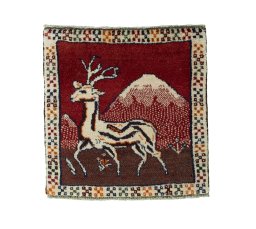 Full view of 2000s Persian Gabbeh rug from Iran / Persia, 57 × 57 cm in Red tones