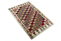 Close-up detail of 2000s Persian Gabbeh rug from Iran / Persia showing Wool weave
