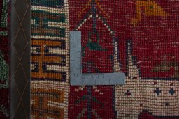 Close-up detail of 2000s Persian Gabbeh rug from Iran / Persia showing Wool weave