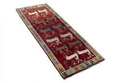 Close-up detail of 2000s Persian Gabbeh rug from Iran / Persia showing Wool weave