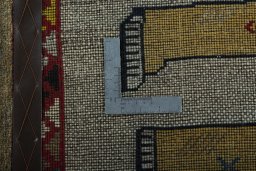 Close-up detail of 2000s Persian Gabbeh rug from Iran / Persia showing Wool weave