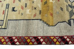 Close-up detail of 2000s Persian Gabbeh rug from Iran / Persia showing Wool weave