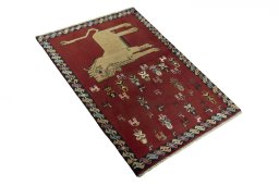 Close-up detail of 2000s Persian Gabbeh rug from Iran / Persia showing Wool weave