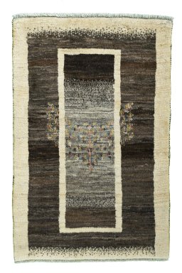 Full view of New Persian Gabbeh rug from Iran / Persia, 124 × 81 cm in Beige tones