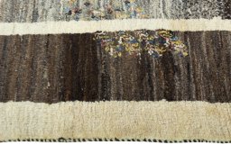 Close-up detail of New Persian Gabbeh rug from Iran / Persia showing Wool weave