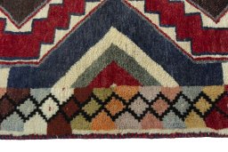 Full view of 2000s Persian Gabbeh rug from Iran / Persia, 183 × 84 cm in Multi Color tones