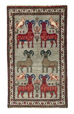 Full view of 2000s Persian Gabbeh rug from Iran / Persia, 165 × 98 cm in Gray tones