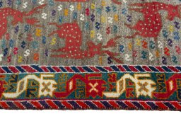 Close-up detail of 2000s Persian Gabbeh rug from Iran / Persia showing Wool weave